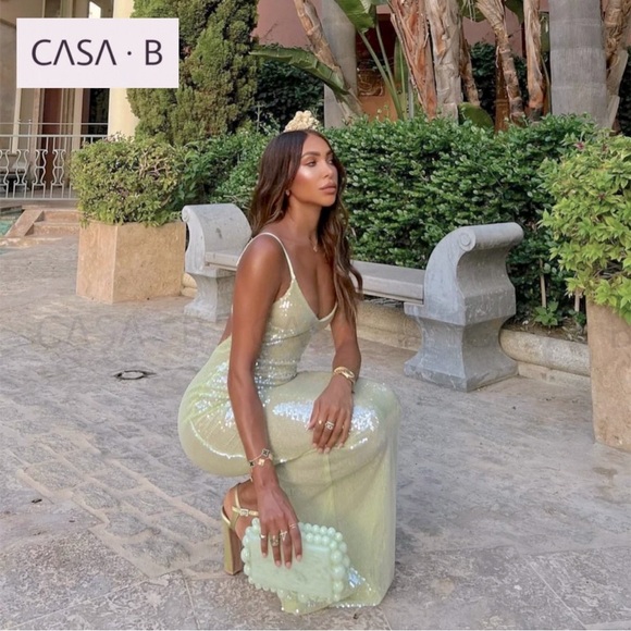 Women's Sequin Maxi Dress - Green - Picture 1 of 15